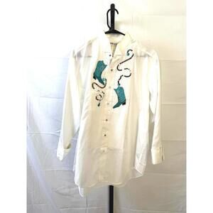 Neil Allyn Men's Long Sleeve White Dress Shirt with Embroidered Boots Sequins